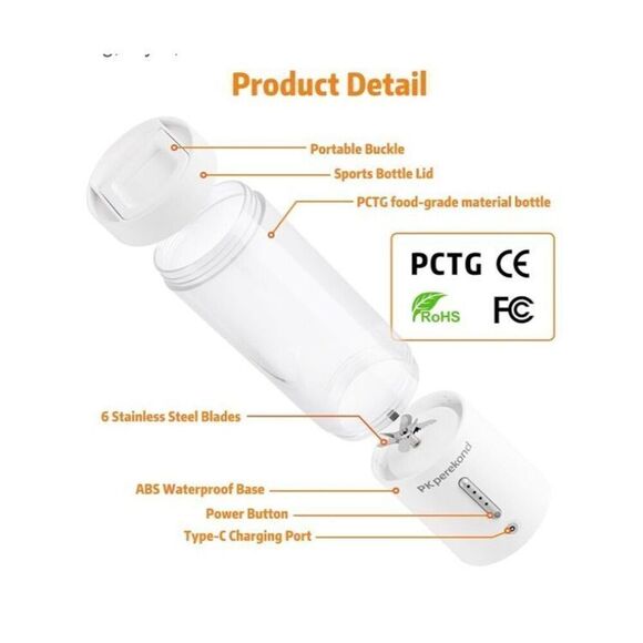 PK PEREKOND - NWT - Portable Juicer/ Blender. USB Rechargeable & Personal Sized - Picture 9 of 13